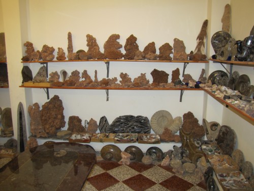 Sale items in a fossil shop in Erfoud