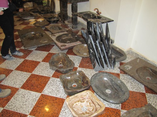 Sale items in a fossil shop in Erfoud